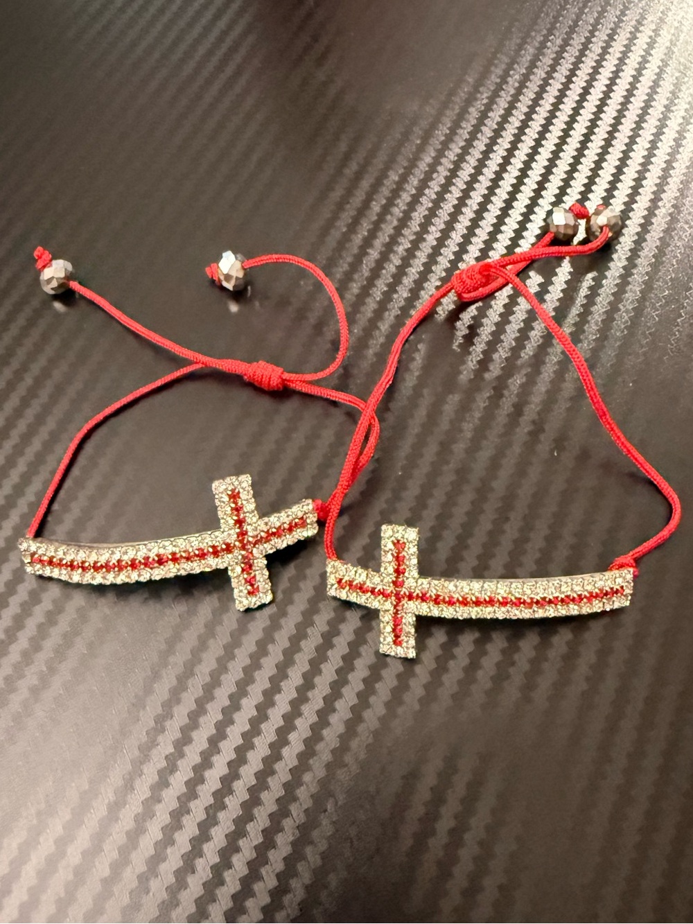 Two Red Crystal Cross Adjustable Bracelet - Handmade